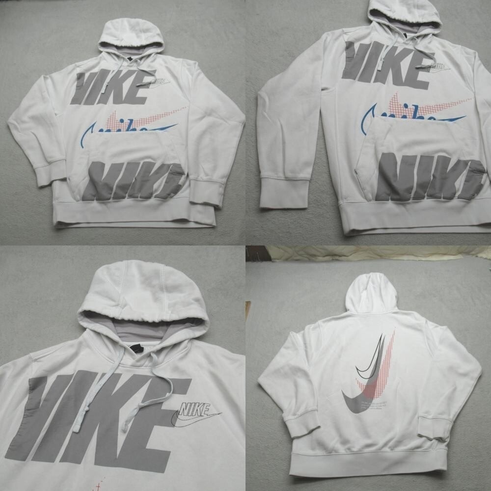 Nike Evolution of Swoosh Hoodie Men Small White Graphic Print Pullover Sweatshir